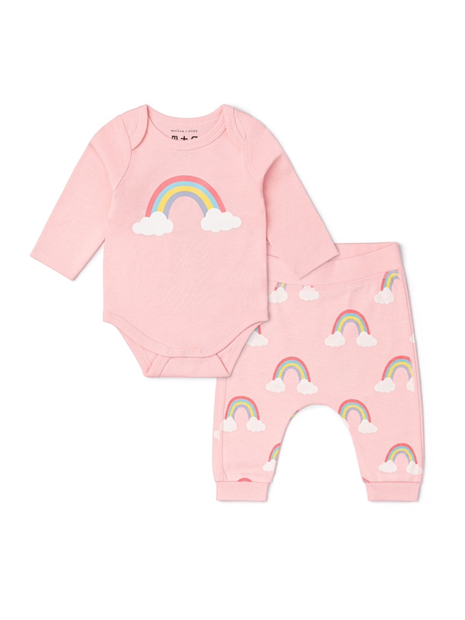 M+A by Monica + Andy Organic Cotton Gender Neutral First Moves Bodysuit + Groove Pant Set, Sizes Newborn -24 Months