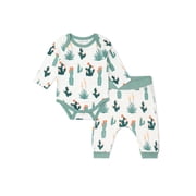 Monica + Andy Organic Cotton Gender Neutral First Moves Bodysuit + Groove Pant Set, Sizes Newborn -24 Months