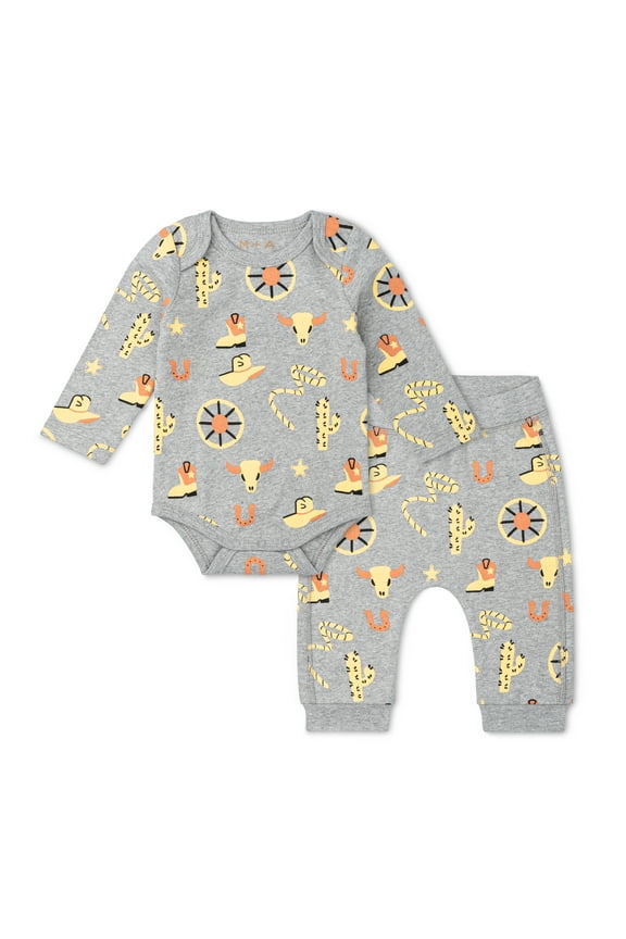 M+A by Monica + Andy Organic Cotton Gender Neutral First Moves Bodysuit + Groove Pant Set, Sizes Newborn -24 Months