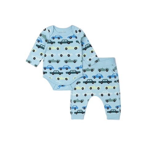 M+A by Monica + Andy Organic Cotton Gender Neutral First Moves Bodysuit + Groove Pant Set, Sizes Newborn -24 Months
