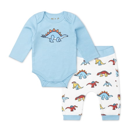 M+A by Monica + Andy Organic Cotton Gender Neutral First Moves Bodysuit + Groove Pant Set, Sizes Newborn -24 Months