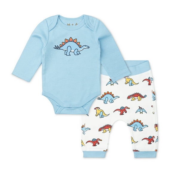 M+A by Monica + Andy Organic Cotton Gender Neutral First Moves Bodysuit + Groove Pant Set, Sizes Newborn -24 Months