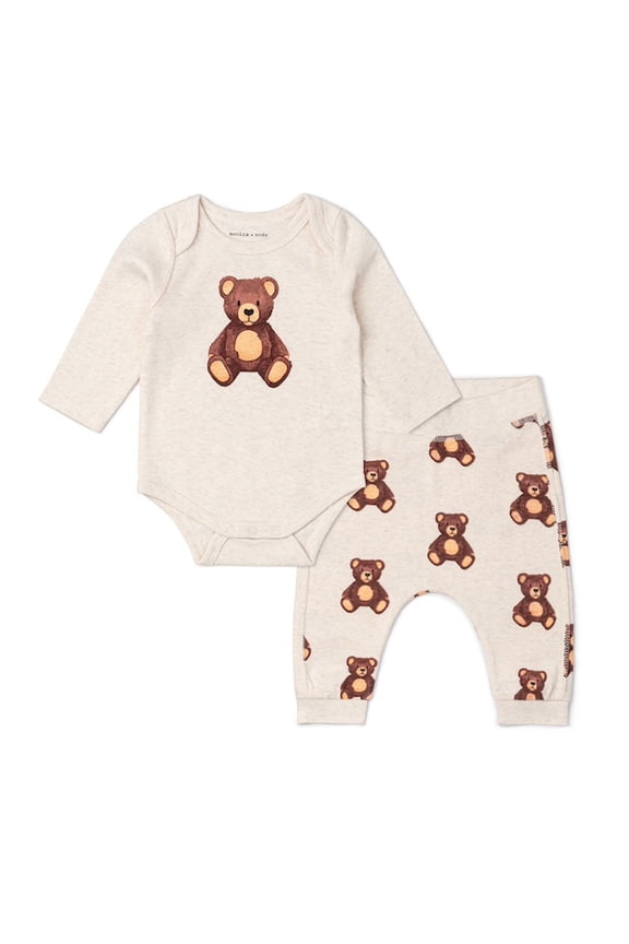 M+A by Monica + Andy Organic Cotton Gender Neutral First Moves Bodysuit + Groove Pant Set, Sizes Newborn -24 Months