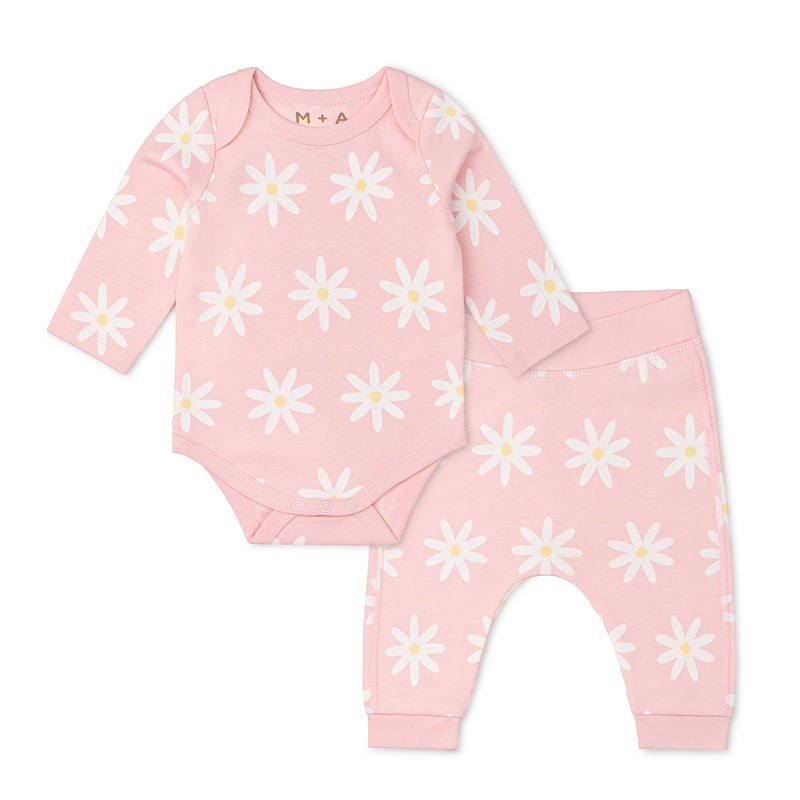 M+A by Monica + Andy Organic Cotton Gender Neutral First Moves Bodysuit + Groove Pant Set, Sizes Newborn -24 Months