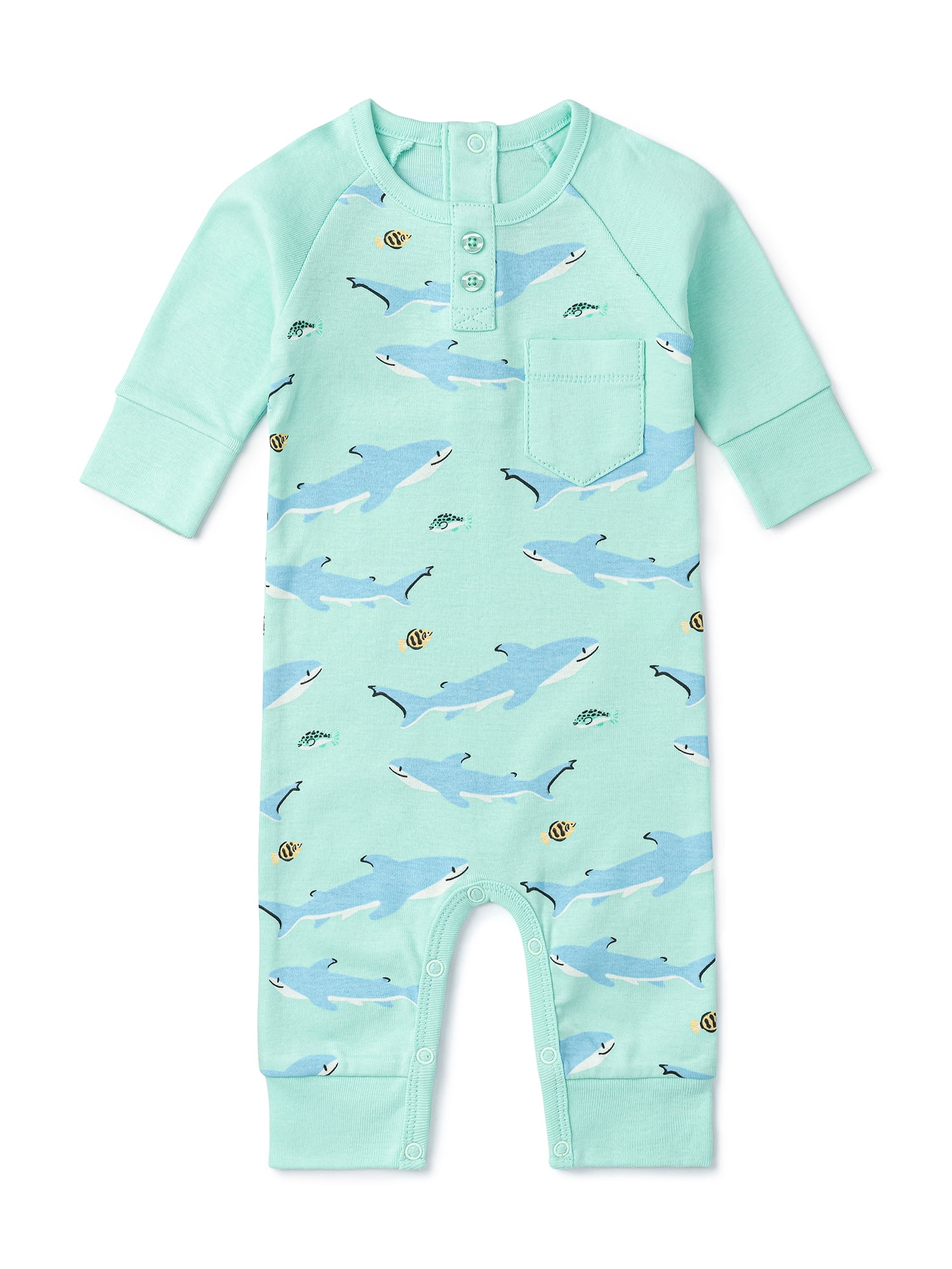 M+A by Monica + Andy Organic Cotton Gender Neutral Long Sleeve Baby Henley One-Piece, Sizes Newborn - 24 Months