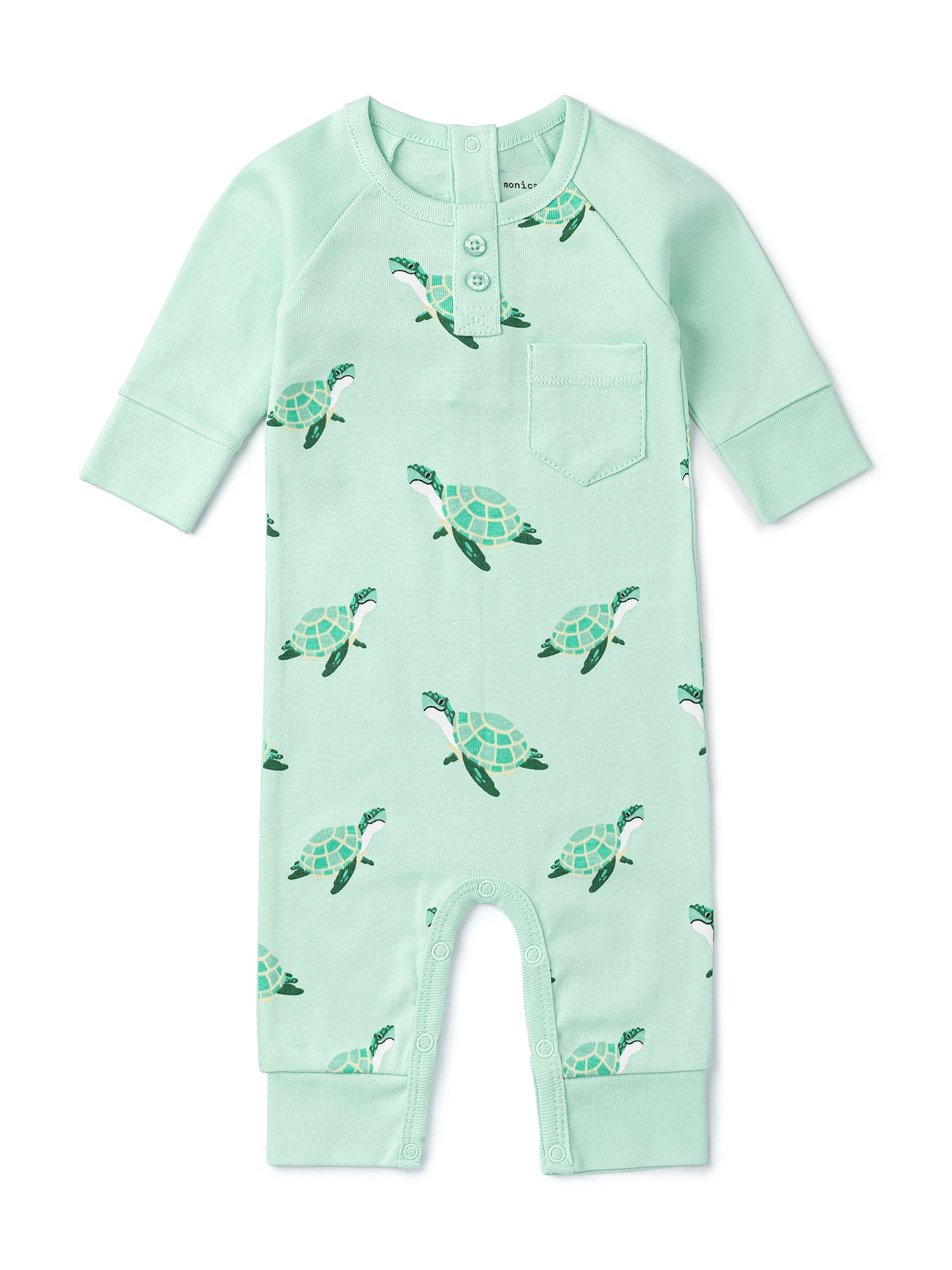 M+A by Monica + Andy Organic Cotton Gender Neutral Long Sleeve Baby Henley One-Piece, Sizes Newborn - 24 Months