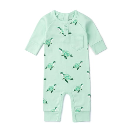 Monica + Andy Organic Cotton Gender Neutral Long Sleeve Baby Henley One-Piece, Sizes Newborn - 24 Months