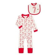 M+A by Monica + Andy Gender Neutral Baby Christmas Organic Cotton One Piece Pajamas and Bib Set, 2-Piece, Sizes 0M-24M