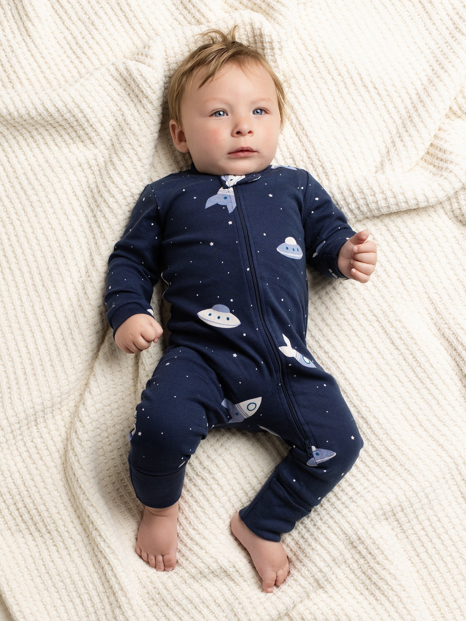 M+A by Monica + Andy Organic Cotton Gender Neutral Long Sleeve Baby One-Piece Pajama, Sizes Newborn - 24 Months