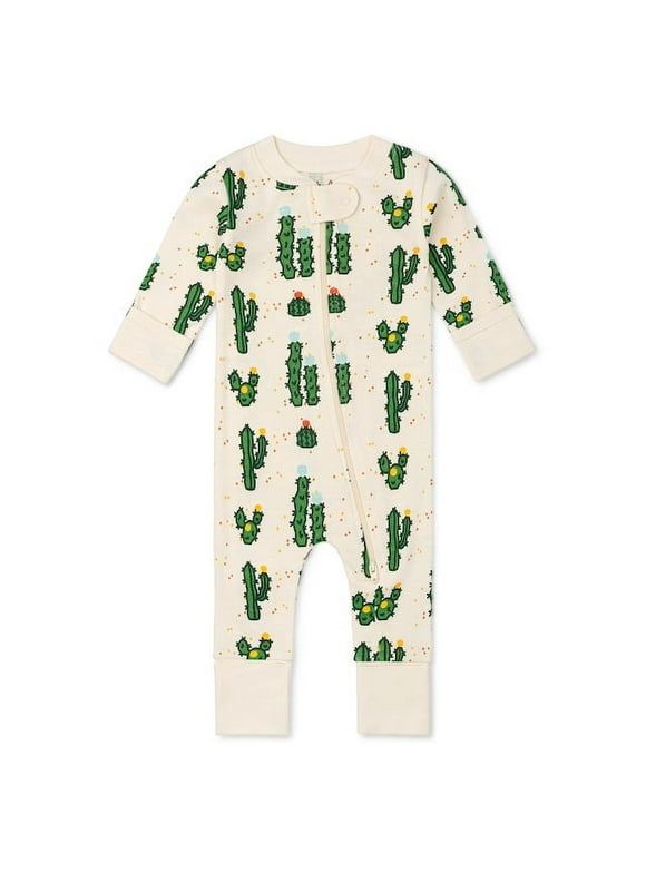M+A by Monica + Andy Organic Cotton Gender Neutral Long Sleeve Baby One-Piece Pajama, Sizes Newborn - 24 Months
