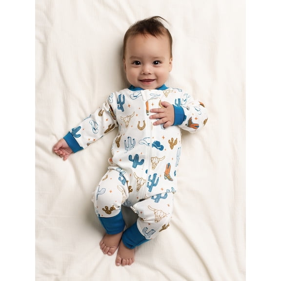 Monica + Andy Organic Cotton Gender Neutral Long Sleeve Baby One-Piece Pajama, Sizes Newborn - 24 Months