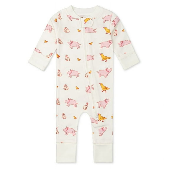 M+A by Monica + Andy Organic Cotton Gender Neutral Long Sleeve Baby One-Piece Pajama, Sizes Newborn - 24 Months