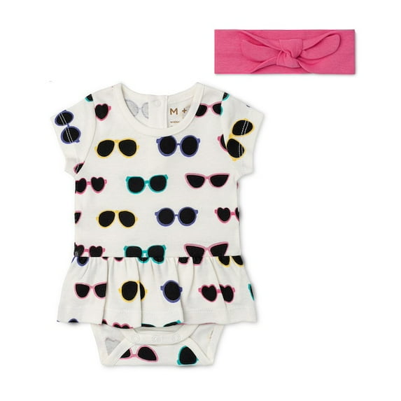 M+A by Monica + Andy Organic Cotton Gender Neutral Short Sleeve All Dressed Up Bodysuit + Headband, Sizes Newborn - 24 Months