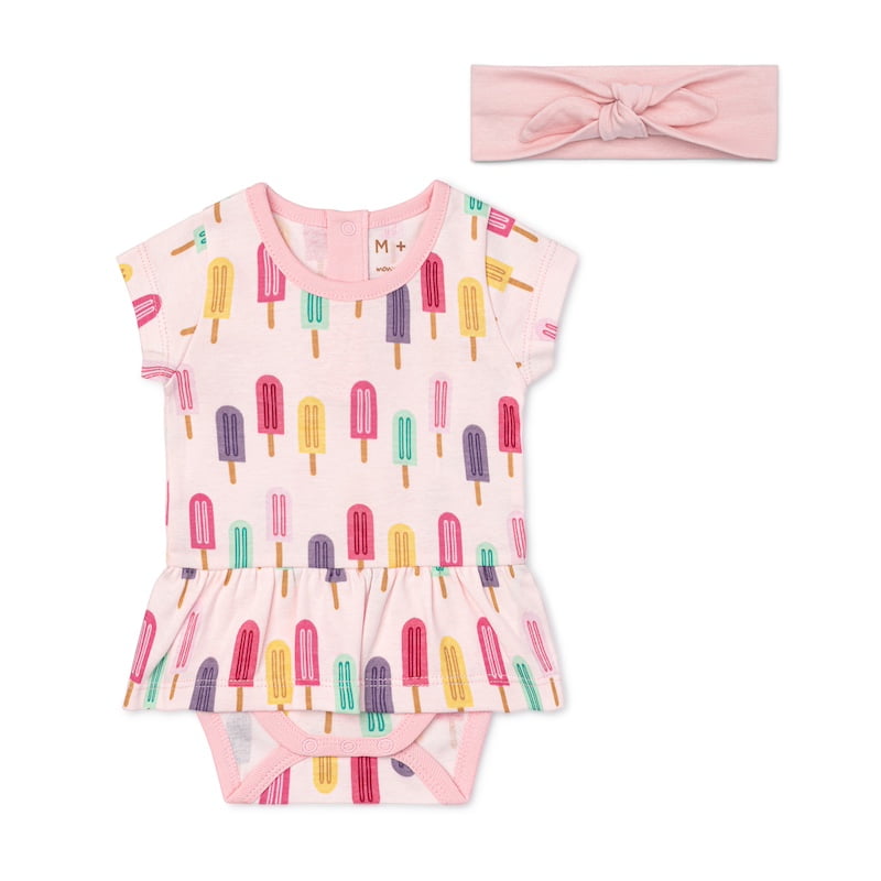 M+A by Monica + Andy Organic Cotton Gender Neutral Short Sleeve All Dressed Up Bodysuit + Headband, Sizes Newborn - 24 Months