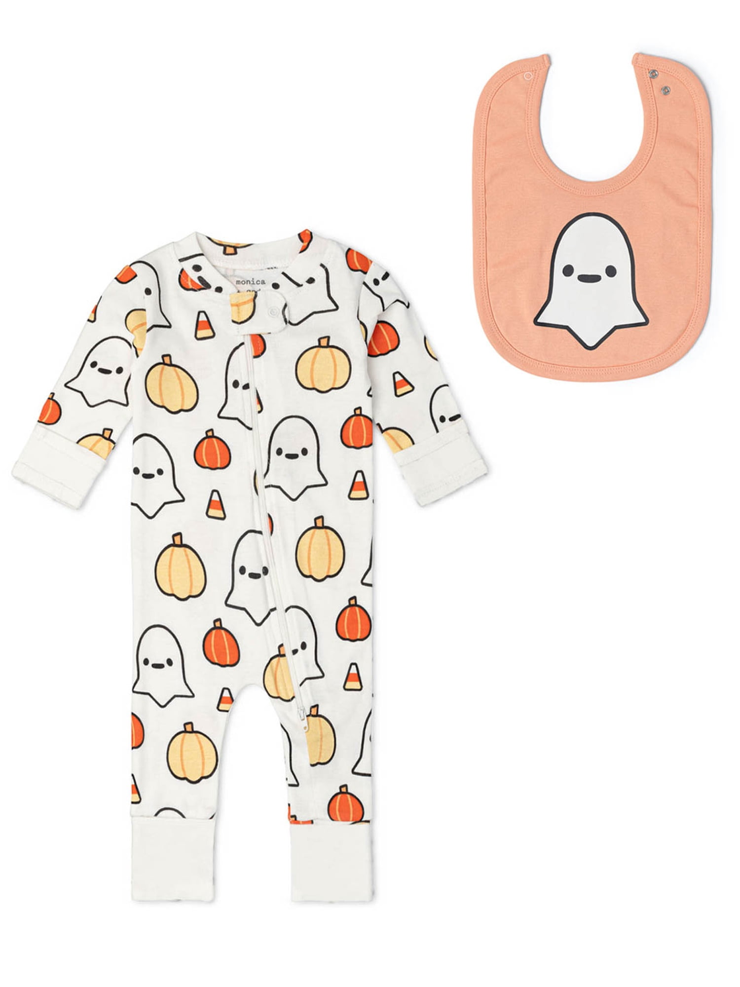 Monica + Andy Organic Cotton One Piece Coverall and Bib Set, Sizes Newborn - 18-24 Months