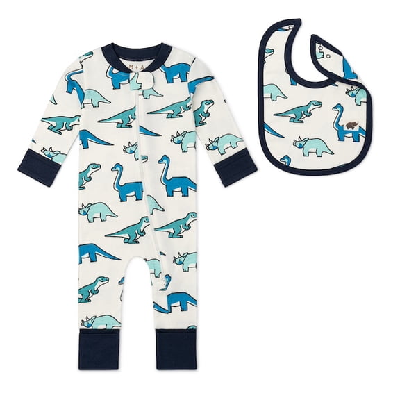 M+A by Monica + Andy Organic Cotton One Piece Coverall and Bib Set, Sizes Newborn - 18-24 Months