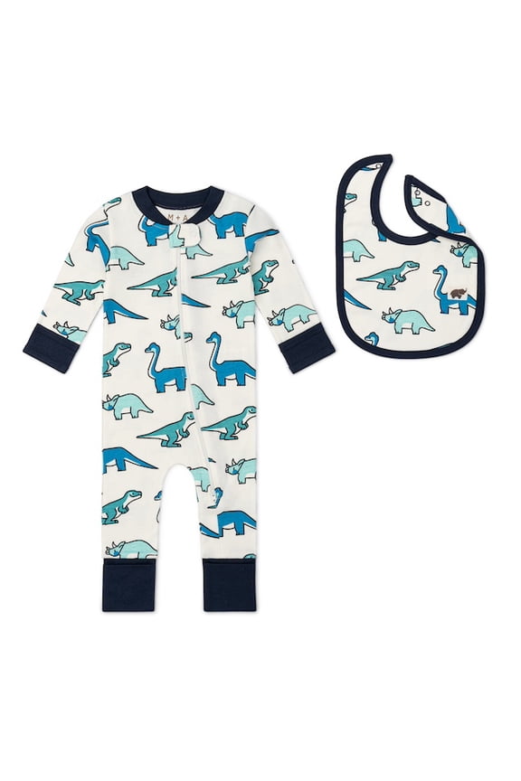M+A by Monica + Andy Organic Cotton One Piece Coverall and Bib Set, Sizes Newborn - 18-24 Months