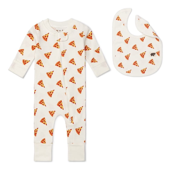 M+A by Monica + Andy Organic Cotton One Piece Coverall and Bib Set, Sizes Newborn - 18-24 Months