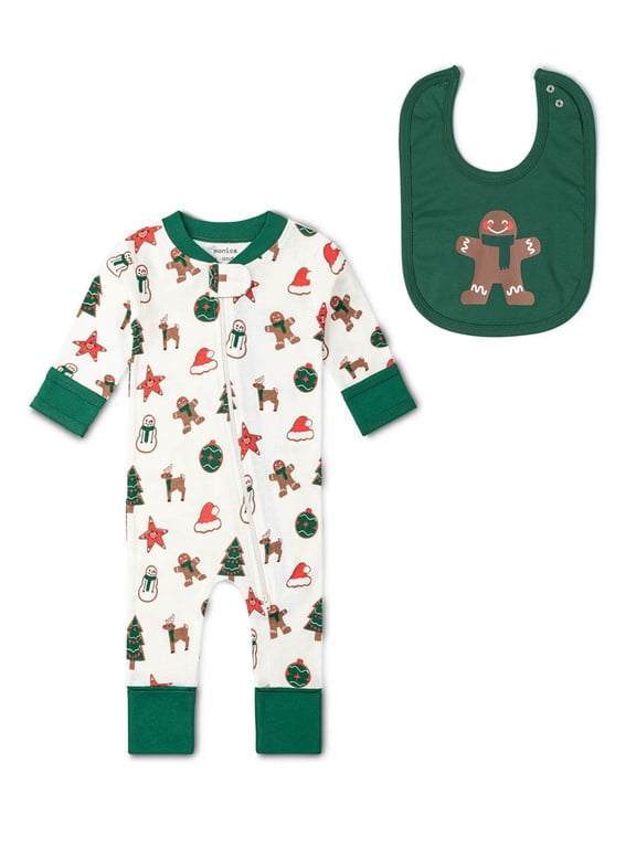 Organic Cotton One-Piece Coverall and Bib Set for Babies, Sizes Newborn to 24 Months