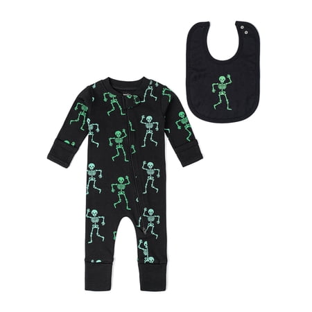 Monica + Andy Organic Cotton One Piece Coverall and Bib Set, Sizes Newborn - 18-24 Months