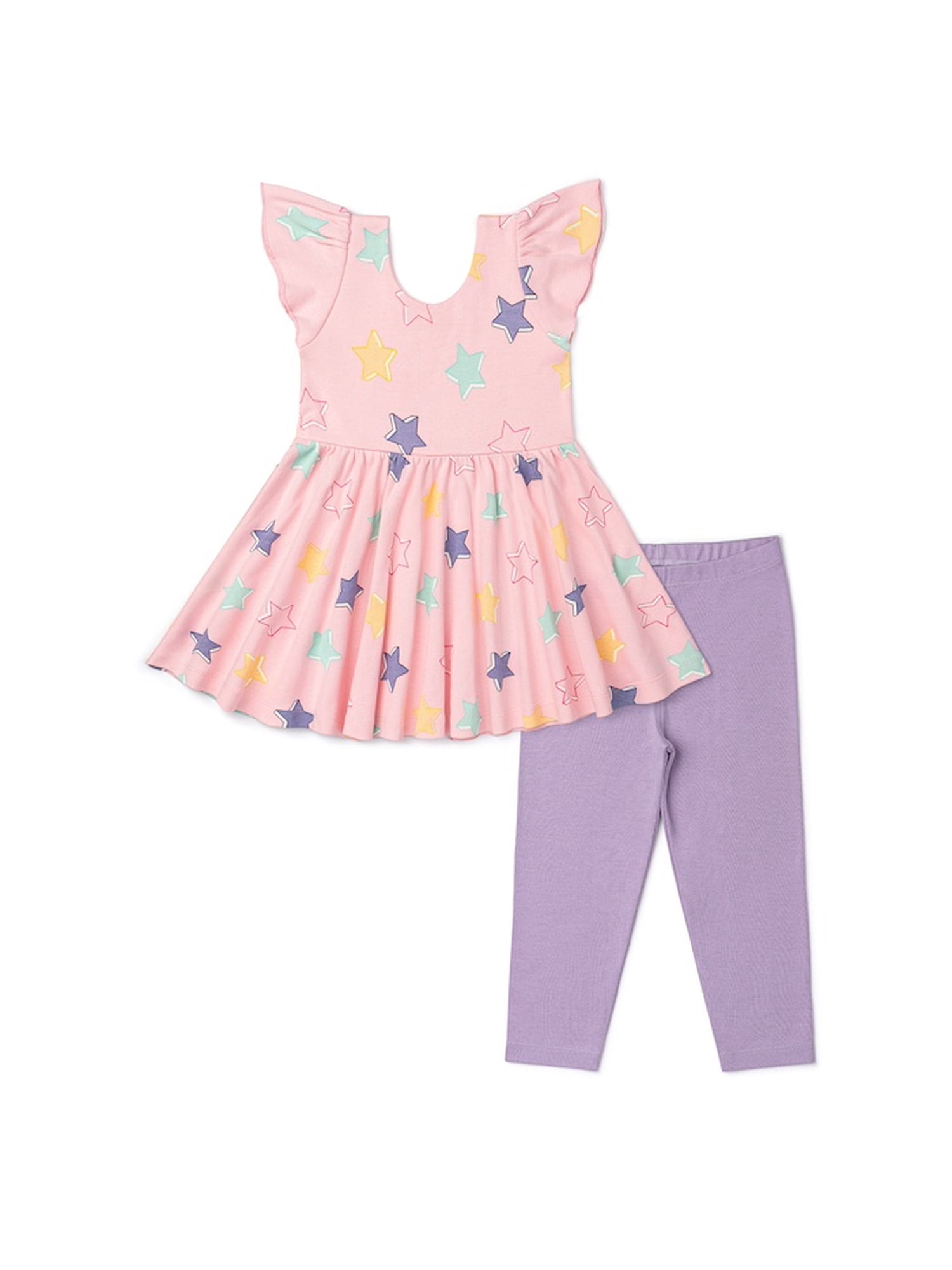 M+A by Monica + Andy Organic Cotton Short Sleeve Let's Dance Dress + Legging Set, Sizes 12-18M-5T