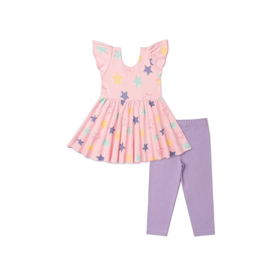 M+A by Monica + Andy Organic Cotton Short Sleeve Let's Dance Dress + Legging Set, Sizes 12-18M-5T