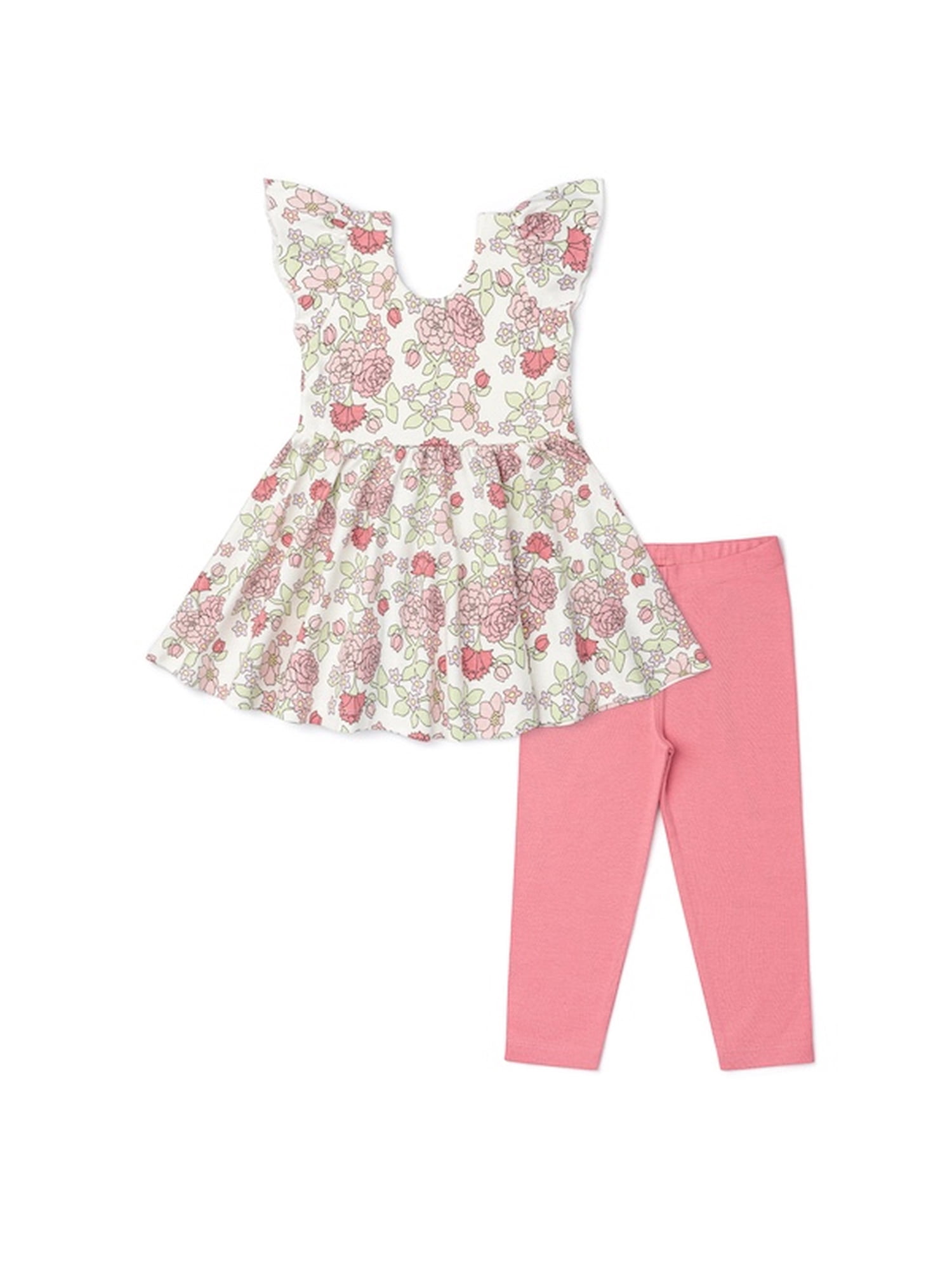 Monica + Andy Organic Cotton Short Sleeve Let’s Dance Dress + Legging Set, Sizes 12-18M to 5T