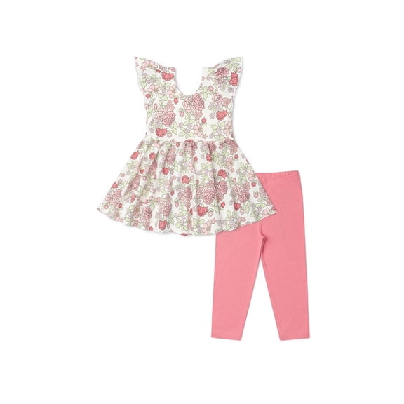 Monica + Andy Organic Cotton Short Sleeve Let’s Dance Dress + Legging Set, Sizes 12-18M to 5T