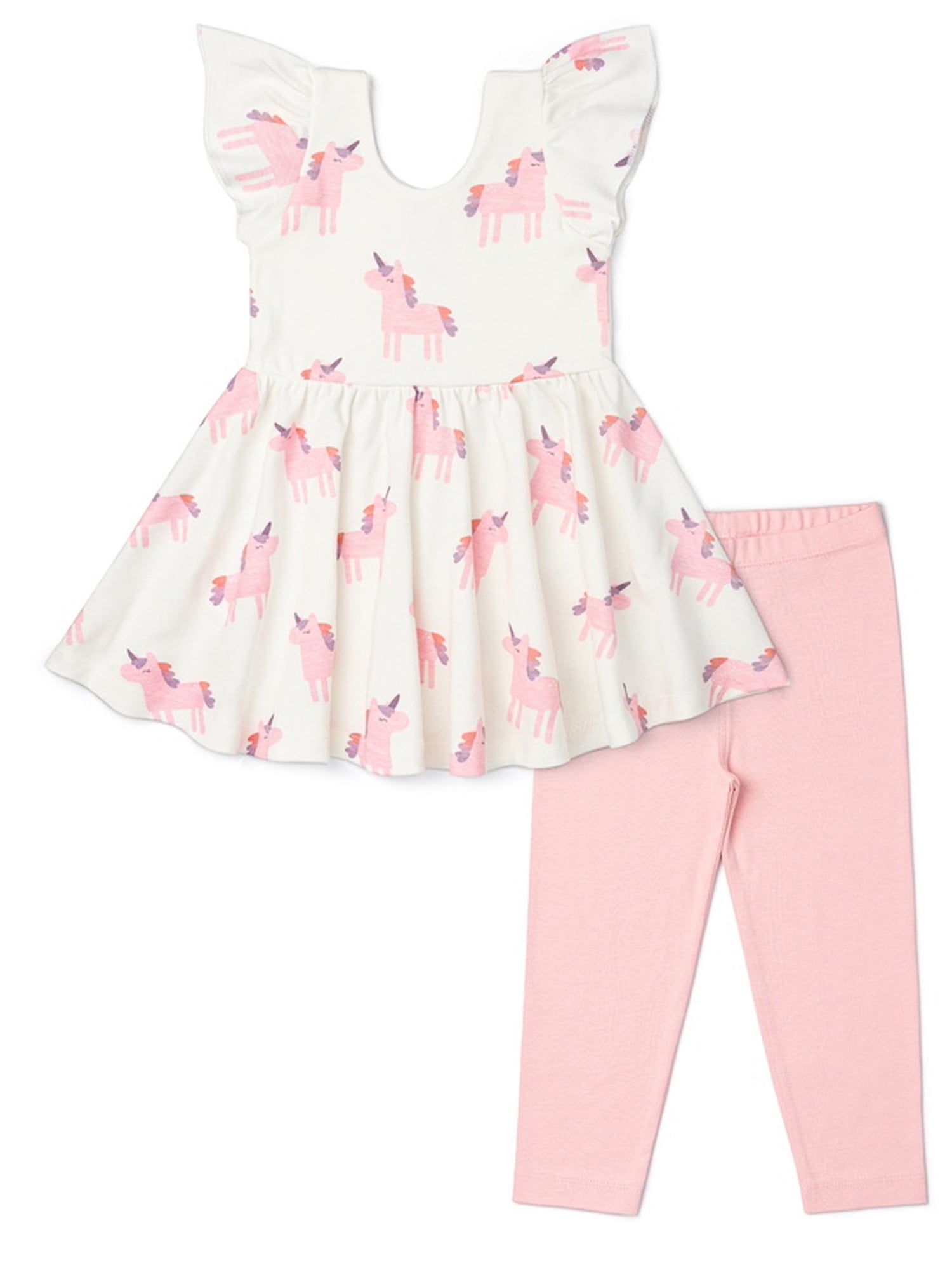M+A by Monica + Andy Organic Cotton Short Sleeve Let's Dance Dress + Legging Set, Sizes 12-18M-5T