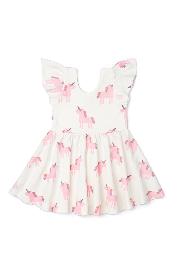 M+A by Monica + Andy Organic Cotton Short Sleeve Let's Dance Dress for Toddlers, Sizes 12-18M to 5T