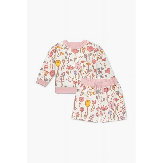 M+A by Monica + Andy Organic Cotton Toddler Gender Neutral Long Sleeve Sweatshirt and Short Outfit Set, Sizes 12 Months-5T
