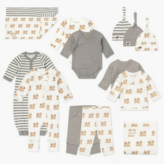 M+A by Monica + Andy Organic Gender Neutral Baby Shower Gift Set, 14-Piece, Preemie-3 Months