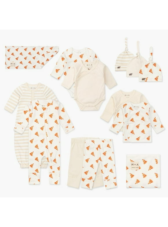 M+A by Monica + Andy Organic Gender Neutral Baby Shower Gift Set, 14-Piece, Preemie-3 Months