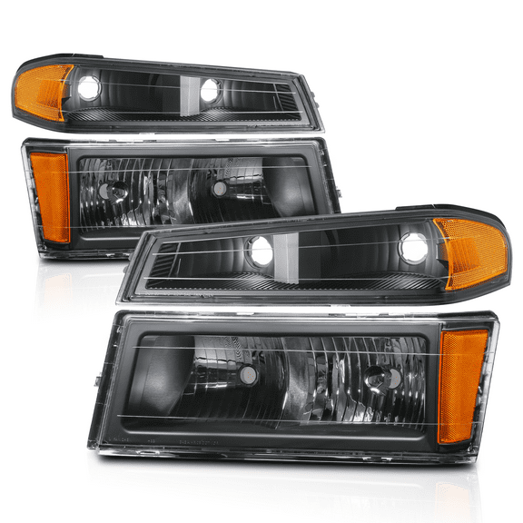 M-AUTO 1 Pair Headlight + Bumper Lamp for 2004-2012 Chevy Colorado / 2004-2012 GMC Canyon / 2006 Isuzu i-280, Black Housing Clear Lens