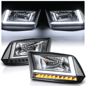 M-AUTO 1 Pair Left+Right LED Light Bar Headlight for 2009-2010 Dodge Ram 1500/2010 Dodge Ram 2500/2010 Dodge Ram 3500, Black Housing Clear Lens
