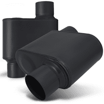 M-AUTO 2.25 Inch Inlet/Outlet 1Pair Chambered Exhaust Muffler Straight-Through Stainless Steel Round Tip,Black