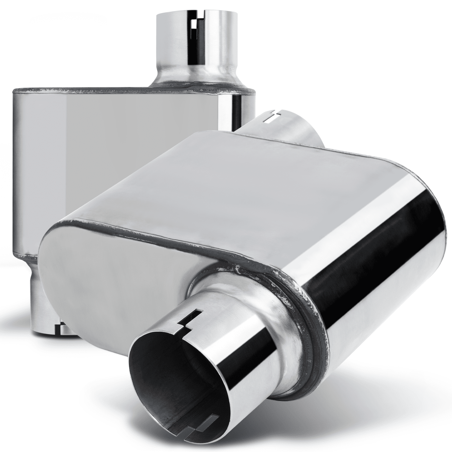 M-AUTO 2.25 Inch Inlet/Outlet 1Pair Chambered Exhaust Muffler Straight-Through Stainless Steel Round Tip,Chrome