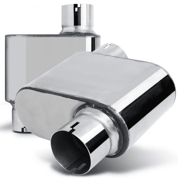 M-AUTO 2.25 Inch Inlet/Outlet 1Pair Chambered Exhaust Muffler Straight-Through Stainless Steel Round Tip,Chrome