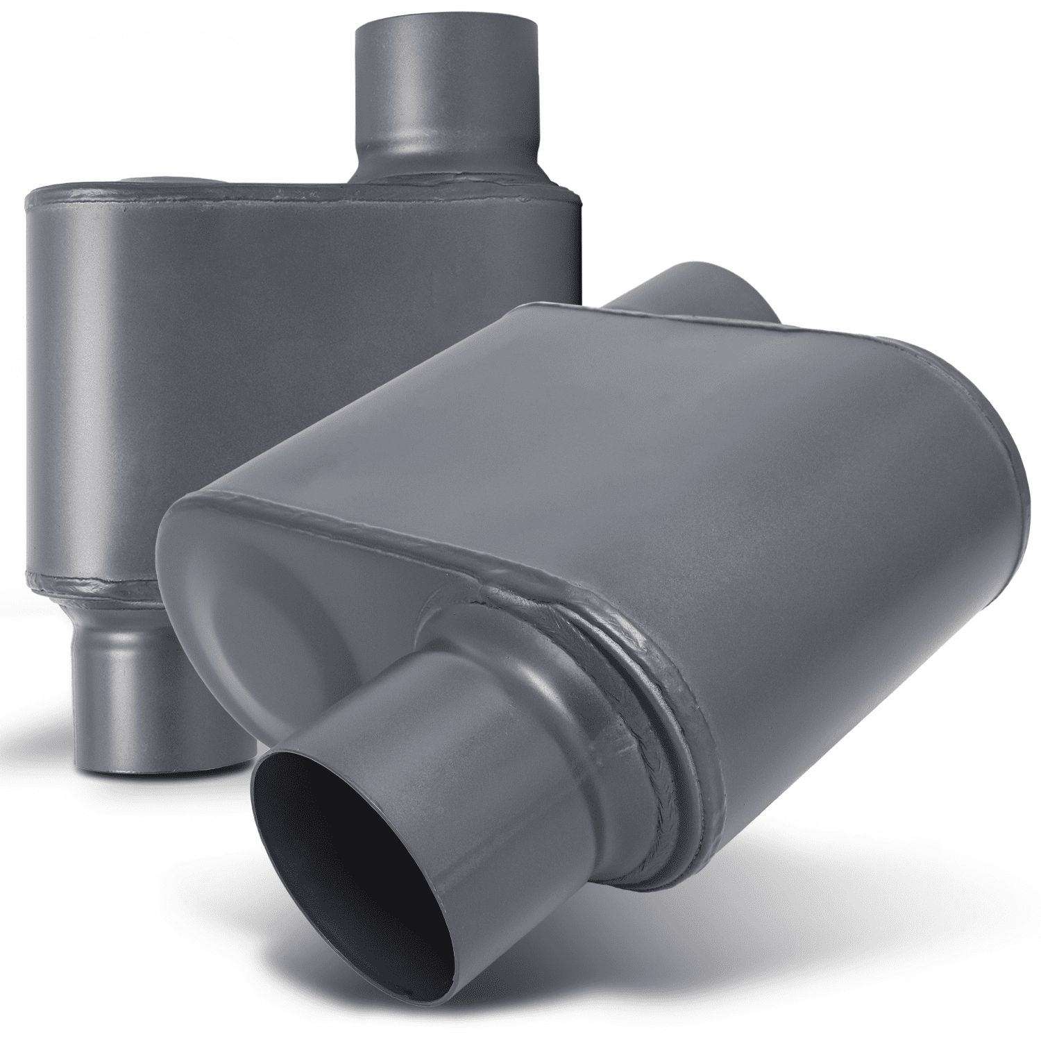 M-AUTO 2.25 Inch Inlet/Outlet 1Pair Chambered Exhaust Muffler Straight-Through Stainless Steel Round Tip,Gray