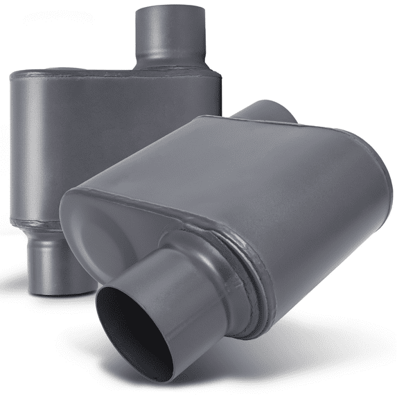 M-AUTO 2.25 Inch Inlet/Outlet 1Pair Chambered Exhaust Muffler Straight-Through Stainless Steel Round Tip,Gray