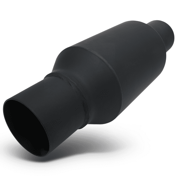 M-AUTO 2.25 Inch Inlet/Outlet Black Stainless Steel Exhaust Muffler Straight-Through Tip with Butt Joint Clamp