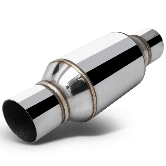 M-AUTO 2.25 Inch Inlet/Outlet Chrome Stainless Steel Exhaust Muffler Straight-Through Tip with Butt Joint Clamp