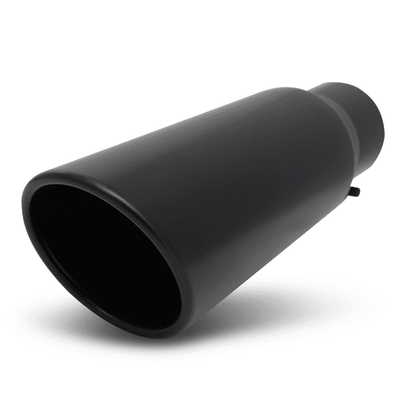 M-AUTO 2.5"Inlet 3"Outlet Stainless Steel Exhaust Muffler Straight-Through Round Diagonal Cut Black Roll Tip,8.5"Length