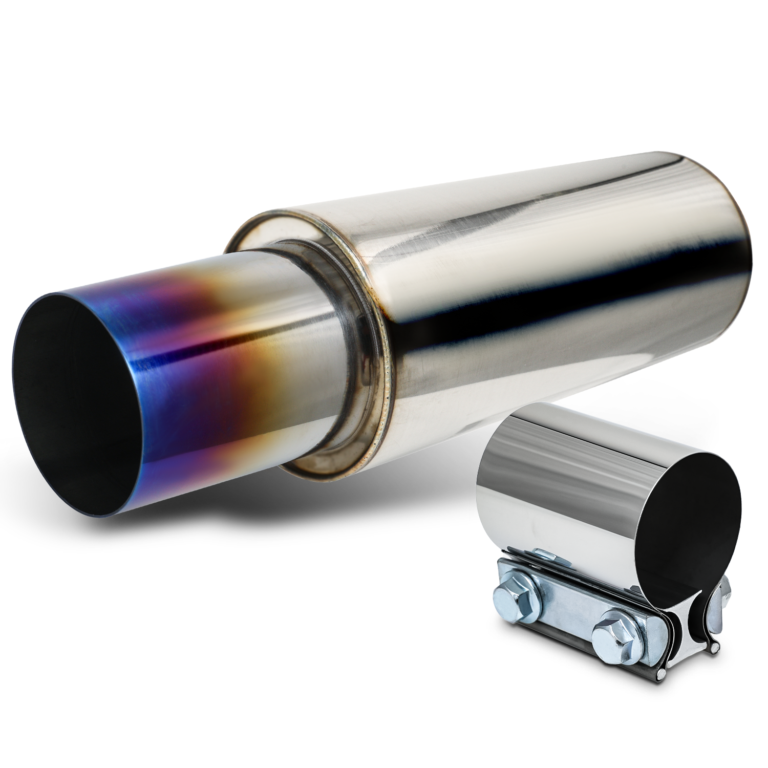 M-AUTO Black Stainless Steel Exhaust Tip – 3" Inlet, 4" Outlet, 12" Length, Rolled Angle Cut (Universal)