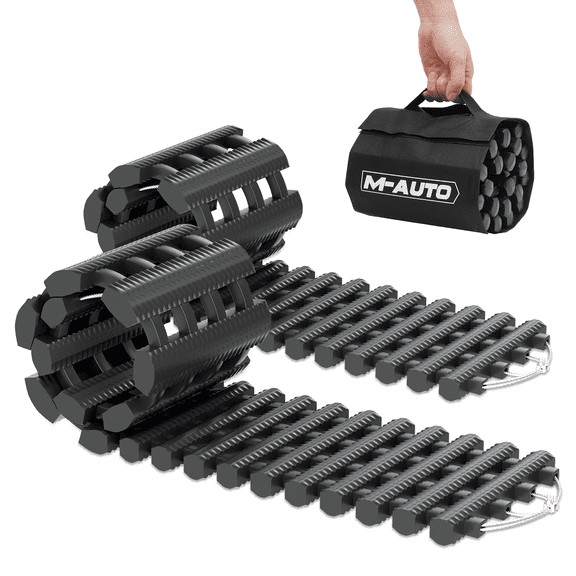 M-AUTO 2 Pack Tire Traction Mats Recovery Track Vehicle Tires Ladder Emergency Off Road Traction Tool for Pickups Snow Ice Mud Sand, Black