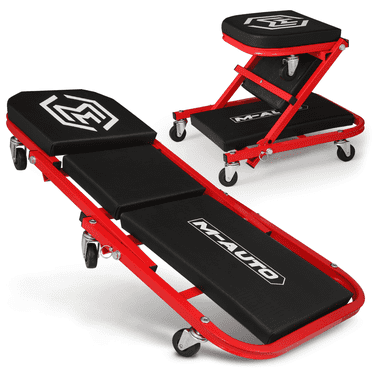 M-AUTO 36" 2 in 1 Folding Rolling Car Creeper Seat with Casters, Foldable Mechanic Creeper, 330 Lbs Weight Capacity, Red