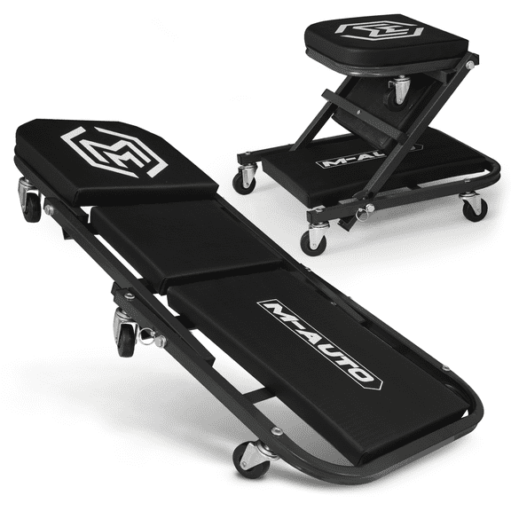 M-AUTO 36 Inches 2 in 1 Rolling Folding Car Creeper/Seat with Casters, 330 Lbs Weight Capacity, Black & Mechanic Creeper