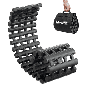 M-AUTO 39" Tire Traction Mat Recovery Track Vehicle Tires Ladder Emergency Off Road Traction Tool for Pickups Snow Ice Mud Sand, with Carry Bag, Black