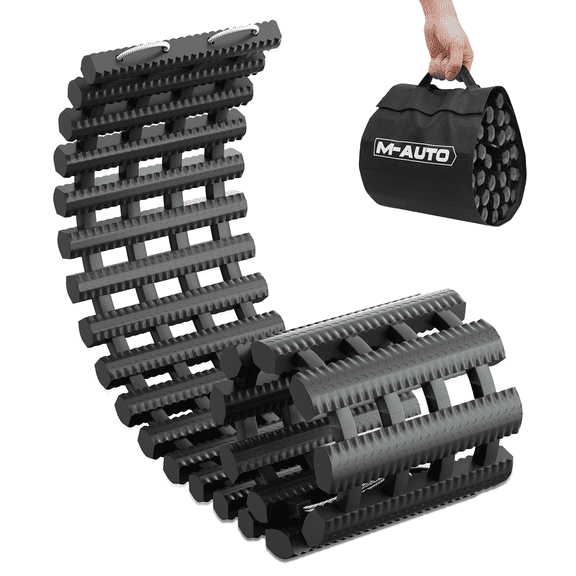 M-AUTO 39" Tire Traction Mat Recovery Track Vehicle Tires Ladder Emergency Off Road Traction Tool for Pickups Snow Ice Mud Sand, with Carry Bag, Black