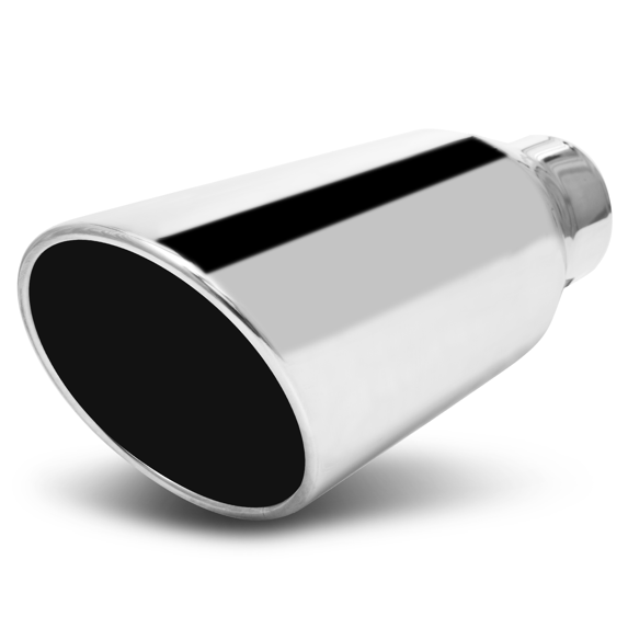 M-AUTO 4"Inlet 6"Outlet Stainless Steel Exhaust Muffler Tip Straight-Through Round Angle Cut Chrome 15"Roll Tip